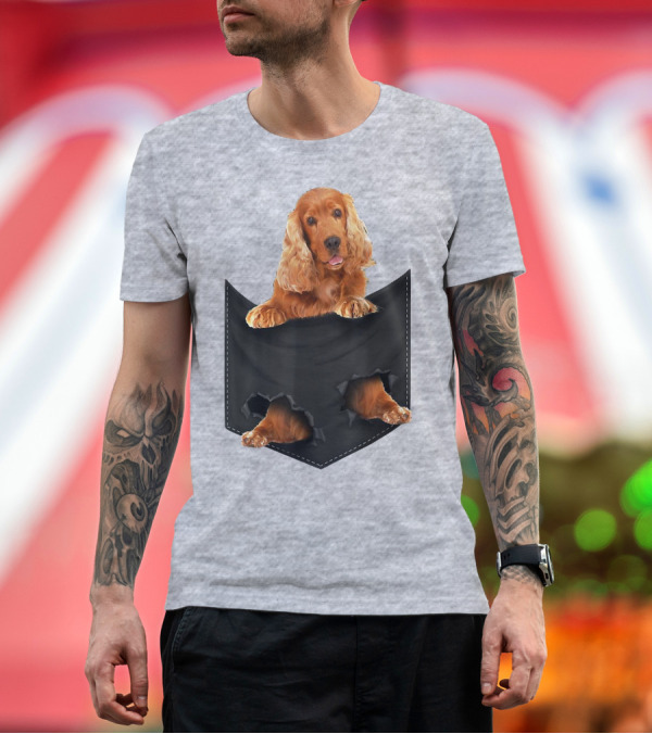 Premium T-Shirt: Pocket Sized Charm Red English Cocker Spaniel Peeking Out T-Shirt Pocket Sized Charm Red English Cocker Spaniel Peeking Out T-Shirt