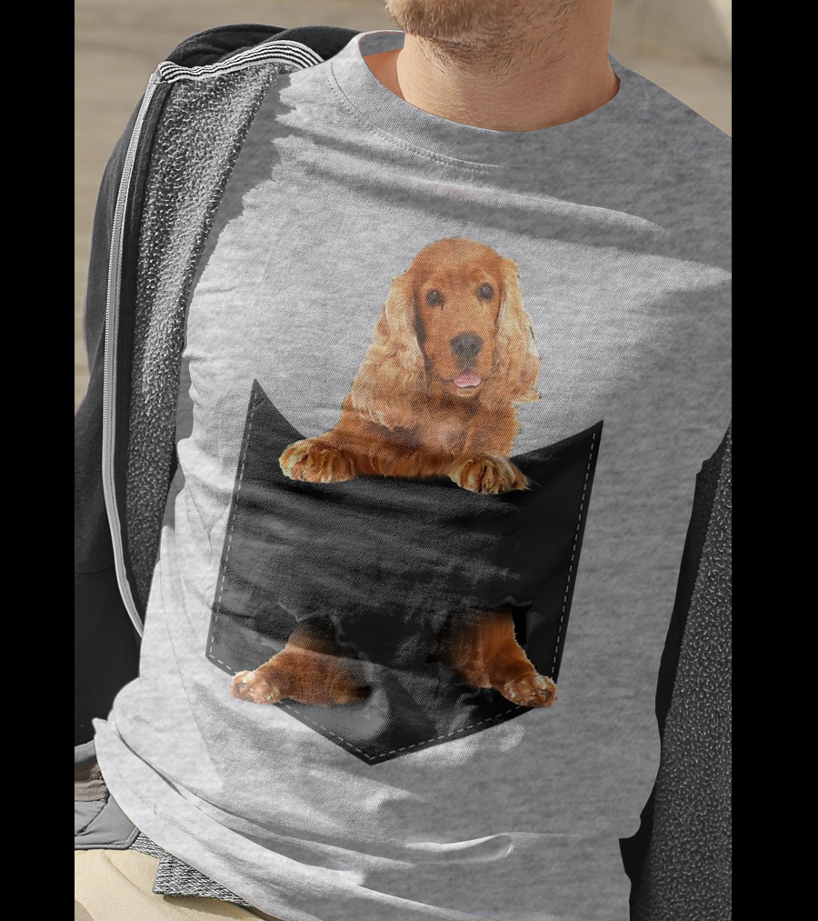Pocket Sized Charm Red English Cocker Spaniel Peeking Out T-Shirt