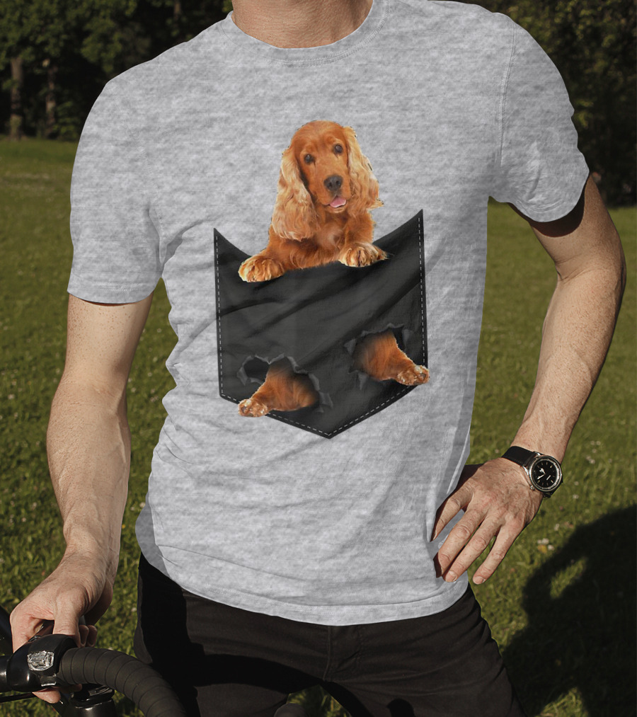 Pocket Sized Charm Red English Cocker Spaniel Peeking Out T-Shirt