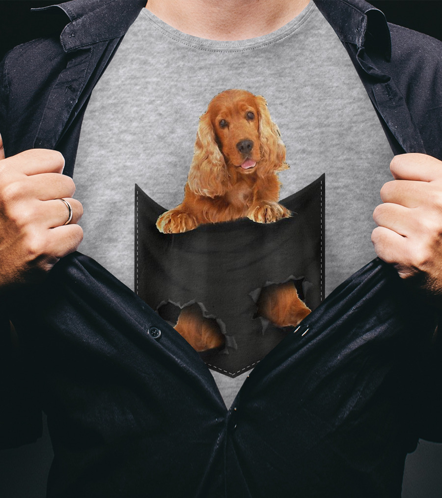 Pocket Sized Charm Red English Cocker Spaniel Peeking Out T-Shirt