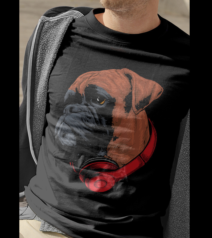 Boxer Dog With Red Headphones Cool Gaming T-Shirt