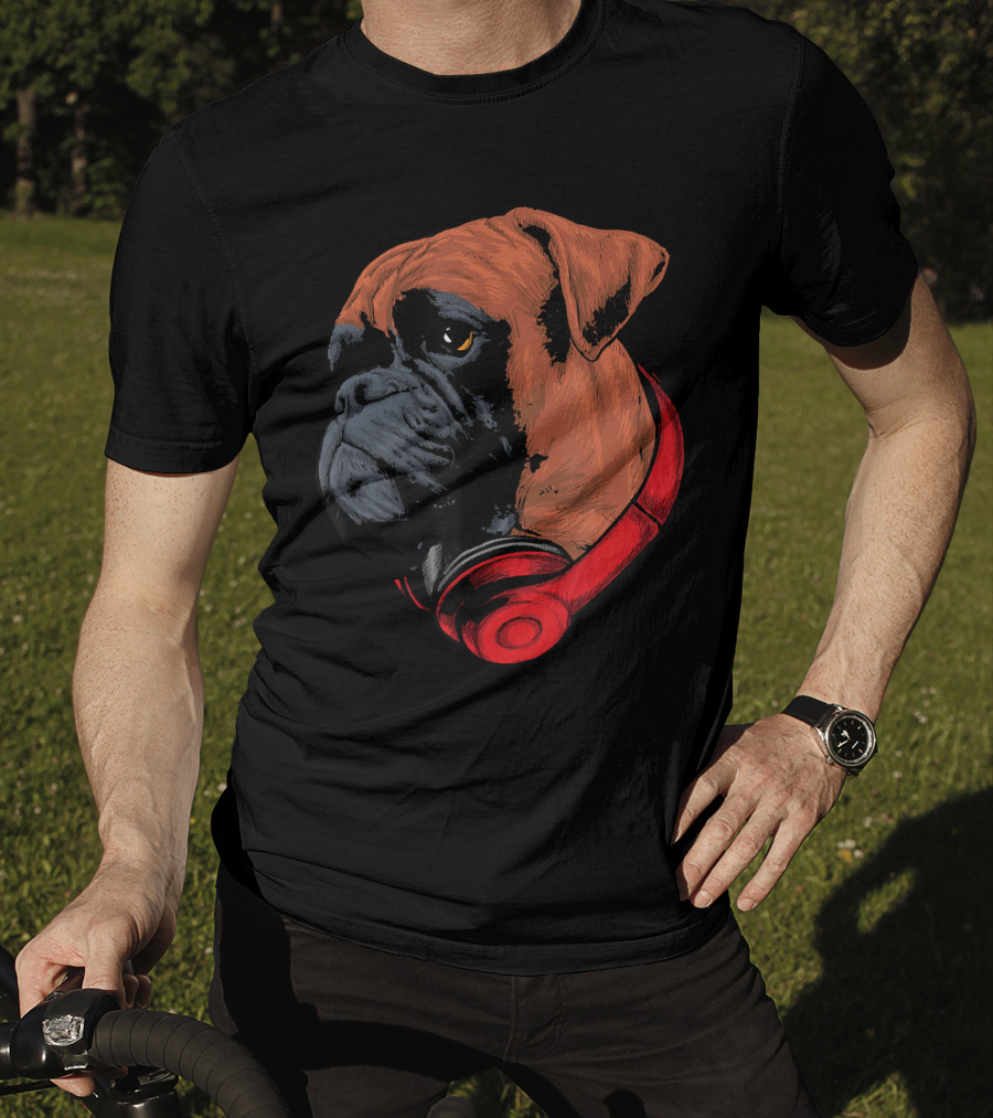 Boxer Dog With Red Headphones Cool Gaming T-Shirt
