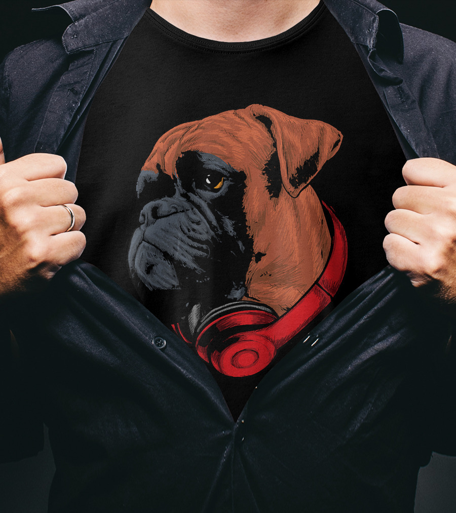 Boxer Dog With Red Headphones Cool Gaming T-Shirt