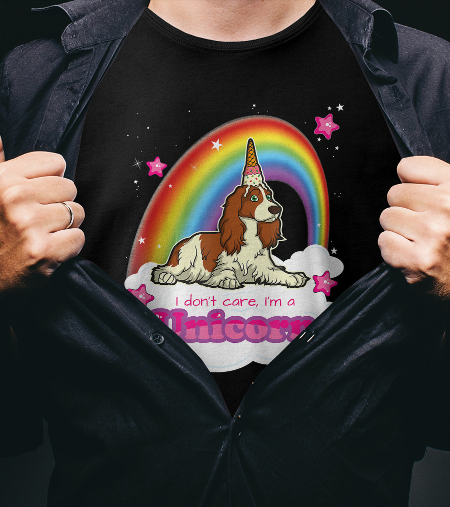 I Don't Care I'm A Unicorn English Cocker Spaniel Rainbow T-Shirt
