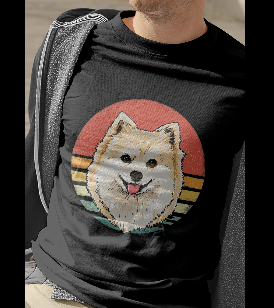 Retro Vintage Pomeranian Dog Breed Sunset Stripes T-Shirt