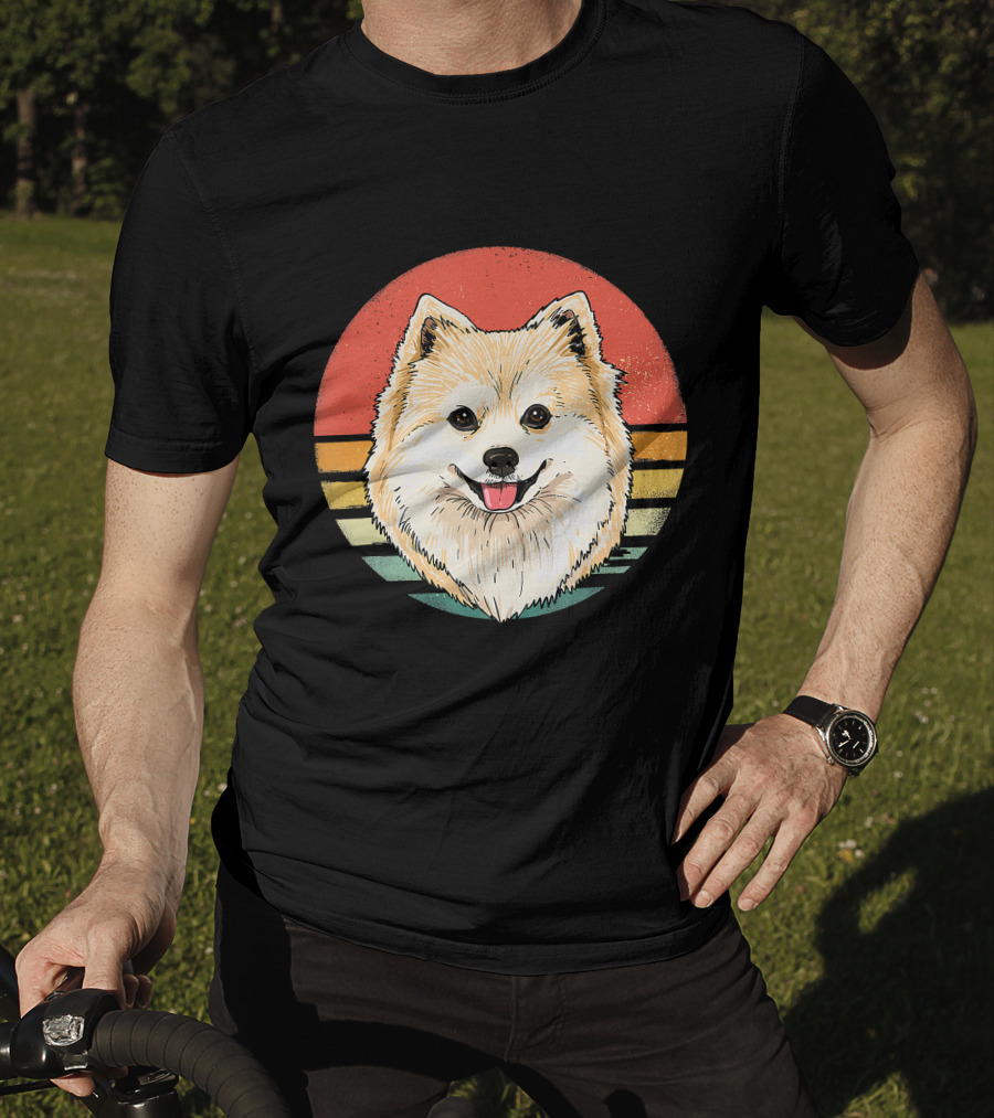Retro Vintage Pomeranian Dog Breed Sunset Stripes T-Shirt