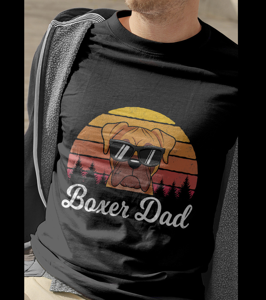 Retro Vintage Boxer Dad Funny Dogs Lover T-Shirt