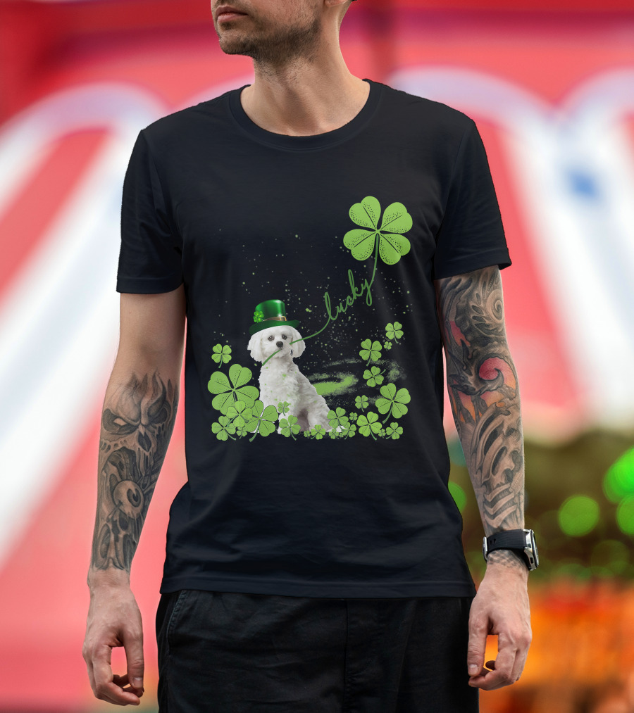 Lucky Shamrock Maltese Dog St Patrick's Day T-Shirt