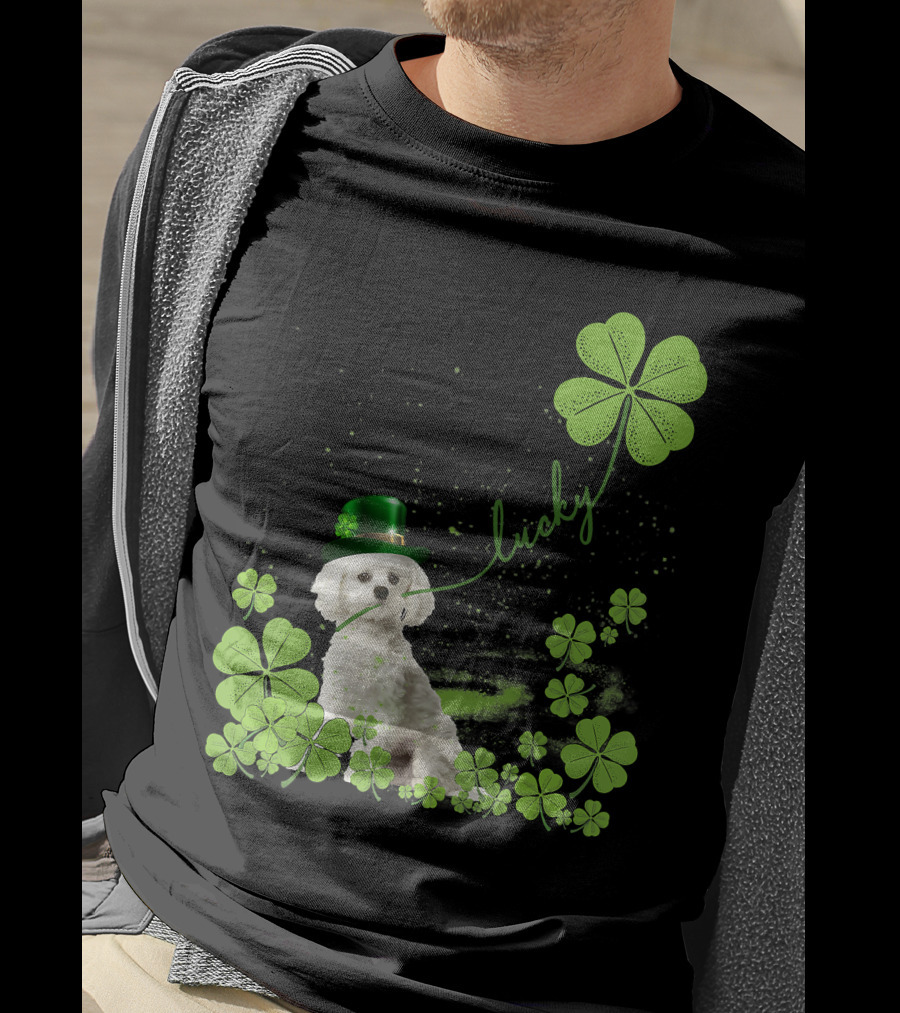 Lucky Shamrock Maltese Dog St Patrick's Day T-Shirt