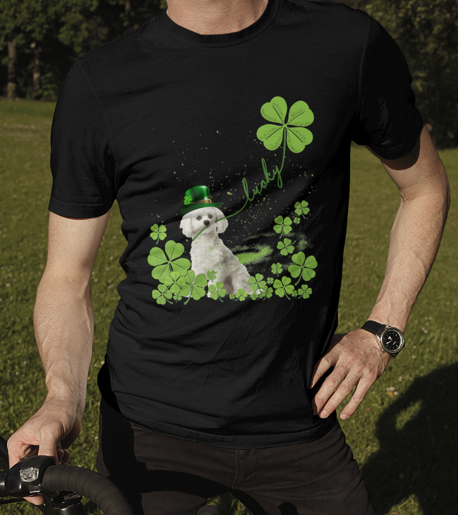 Lucky Shamrock Maltese Dog St Patrick's Day T-Shirt
