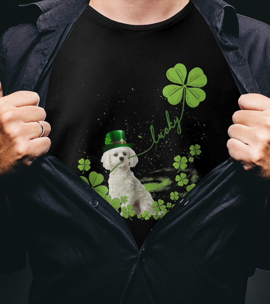 Lucky Shamrock Maltese Dog St Patrick's Day T-Shirt