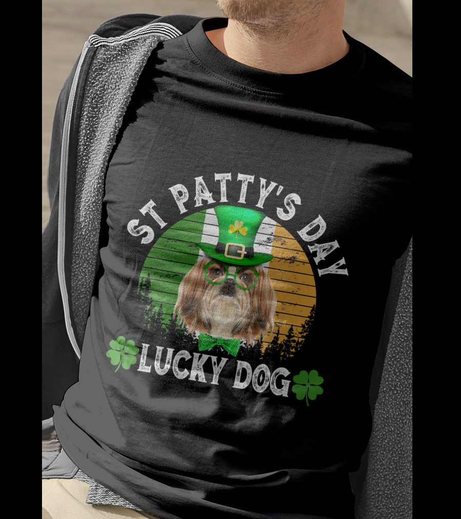 St Patty's Day Lucky Dog Shih Tzu Shamrock T-Shirt