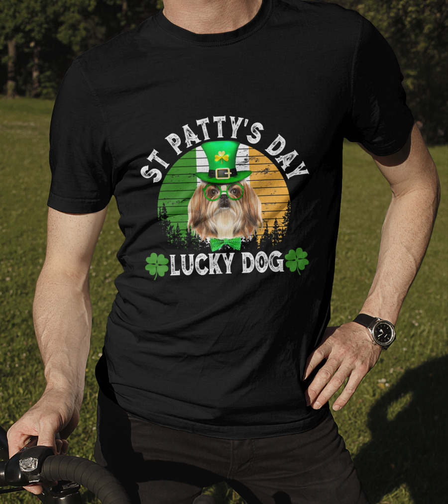 St Patty's Day Lucky Dog Shih Tzu Shamrock T-Shirt