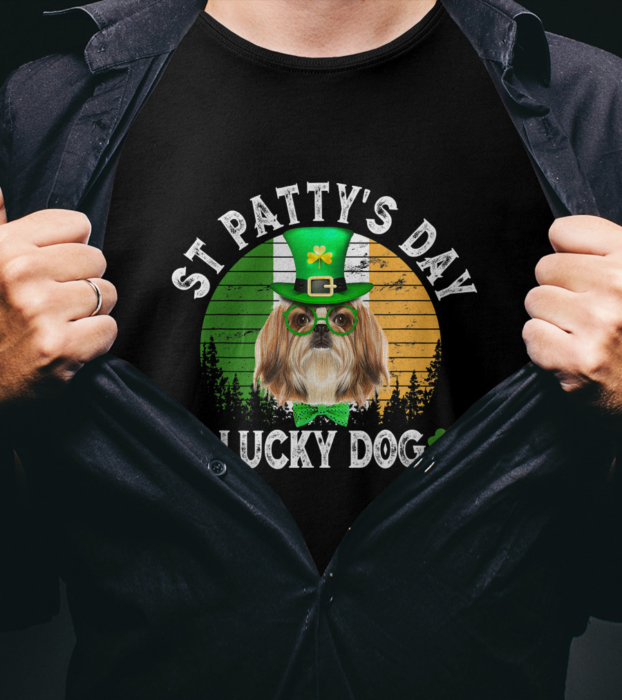 St Patty's Day Lucky Dog Shih Tzu Shamrock T-Shirt