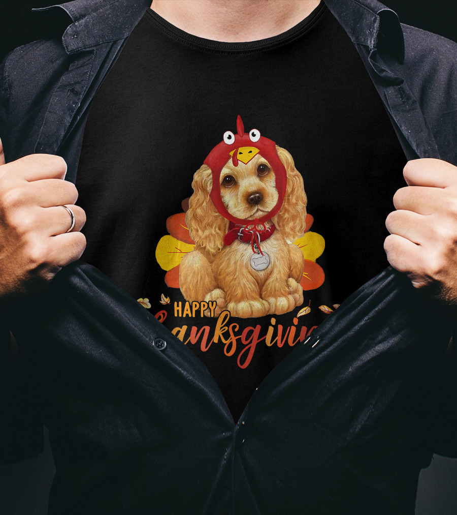Cocker Spaniel In Turkey Costume Happy Thanksgiving T-Shirt