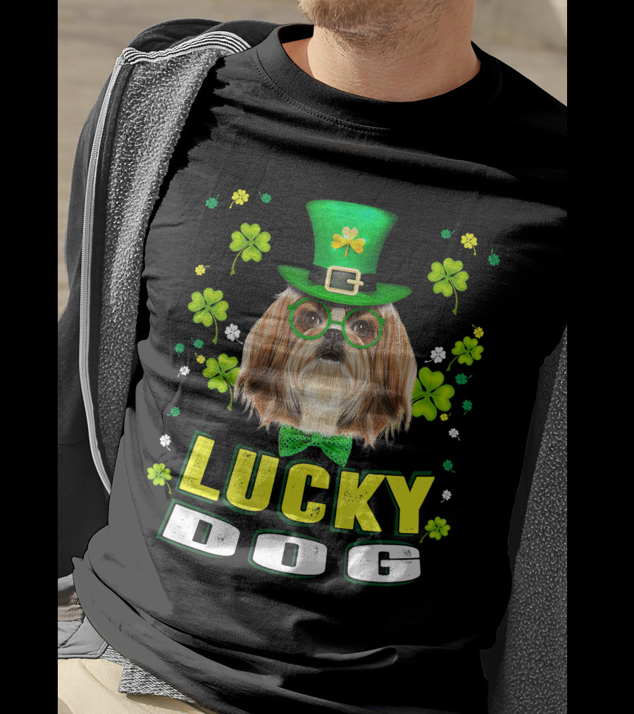 Lucky Dog Shih Tzu Leprechaun Shamrock Festive Green Hat T-Shirt
