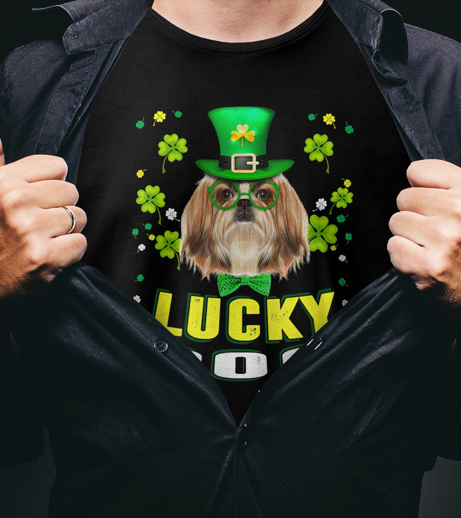 Lucky Dog Shih Tzu Leprechaun Shamrock Festive Green Hat T-Shirt