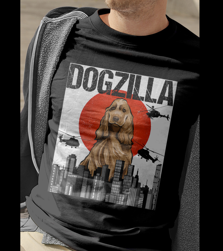 Dogzilla Vintage Japanese Cityscape With English Cocker Spaniel T-Shirt