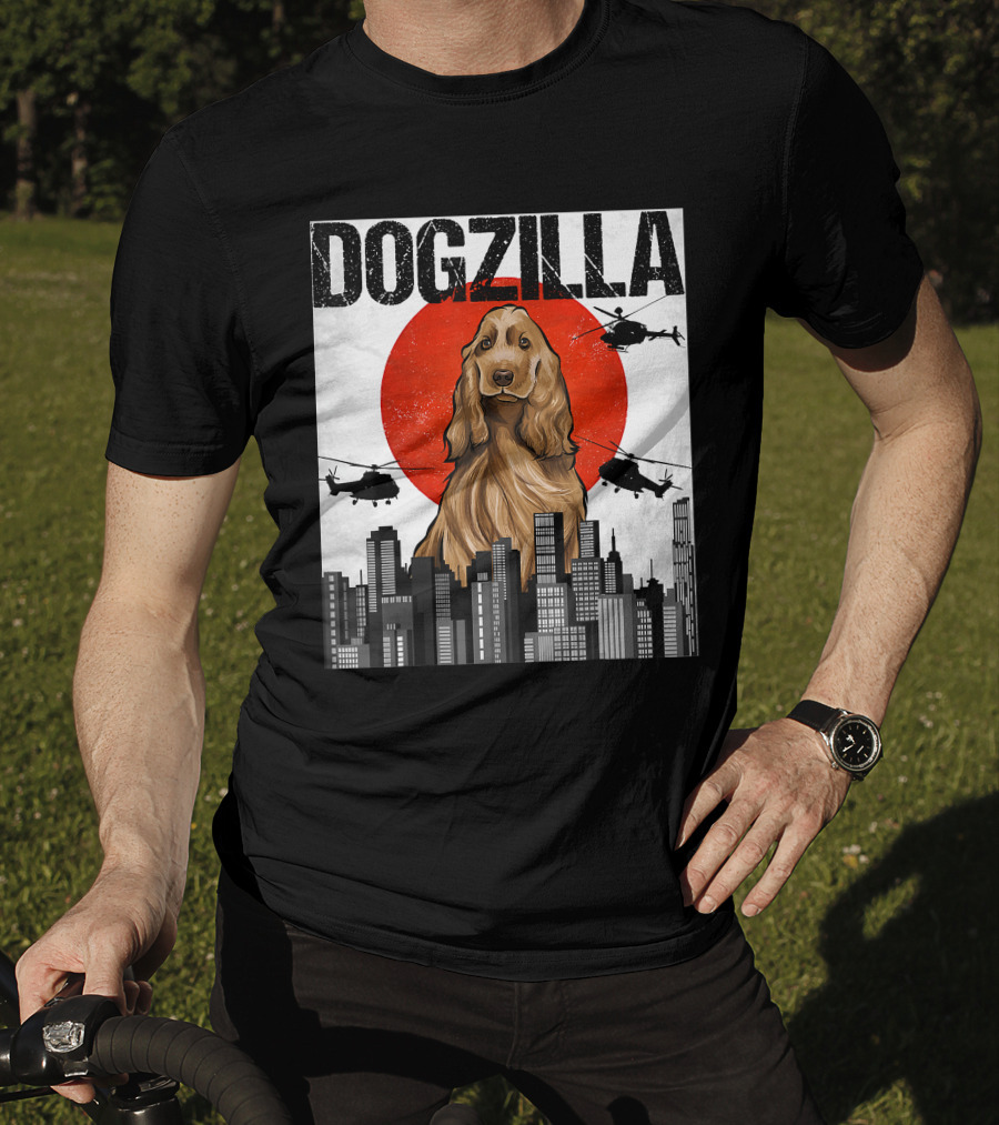 Dogzilla Vintage Japanese Cityscape With English Cocker Spaniel T-Shirt