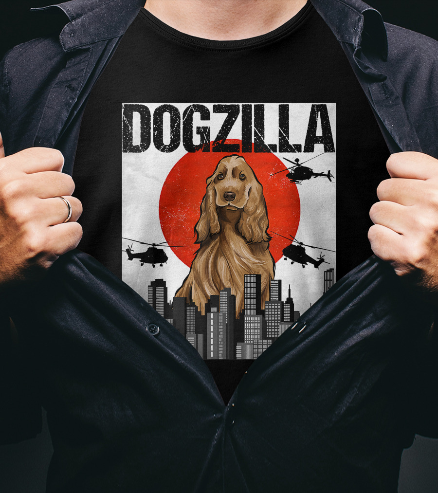 Dogzilla Vintage Japanese Cityscape With English Cocker Spaniel T-Shirt