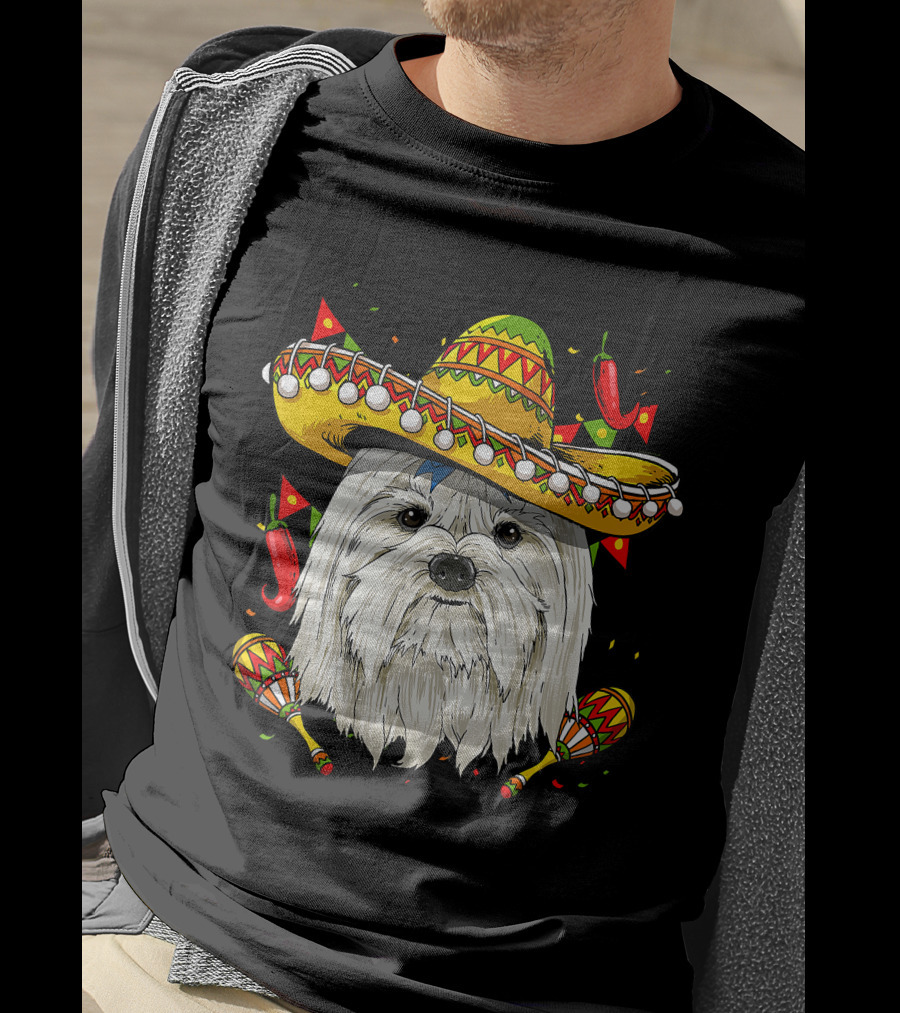 Cinco De Mayo Maltese Sombrero Maracas Peppers T-Shirt