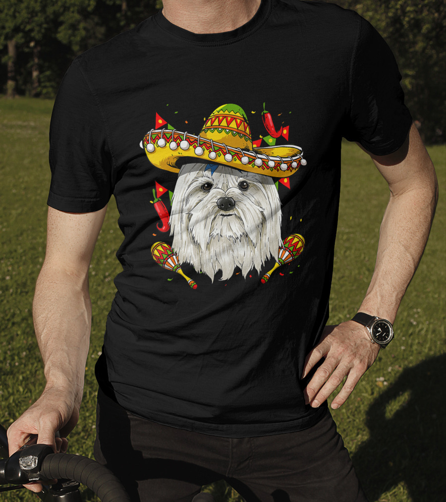 Cinco De Mayo Maltese Sombrero Maracas Peppers T-Shirt