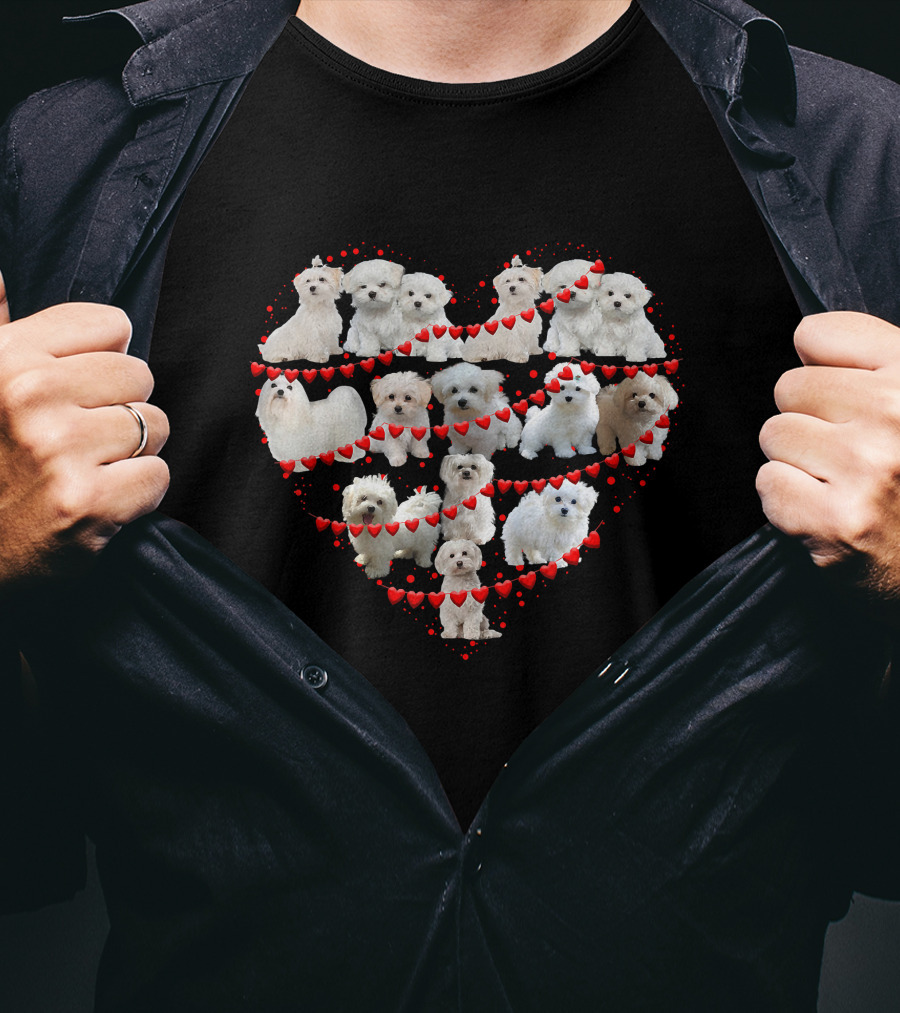 Maltese Heart Valentine Ornaments Puppies T-Shirt
