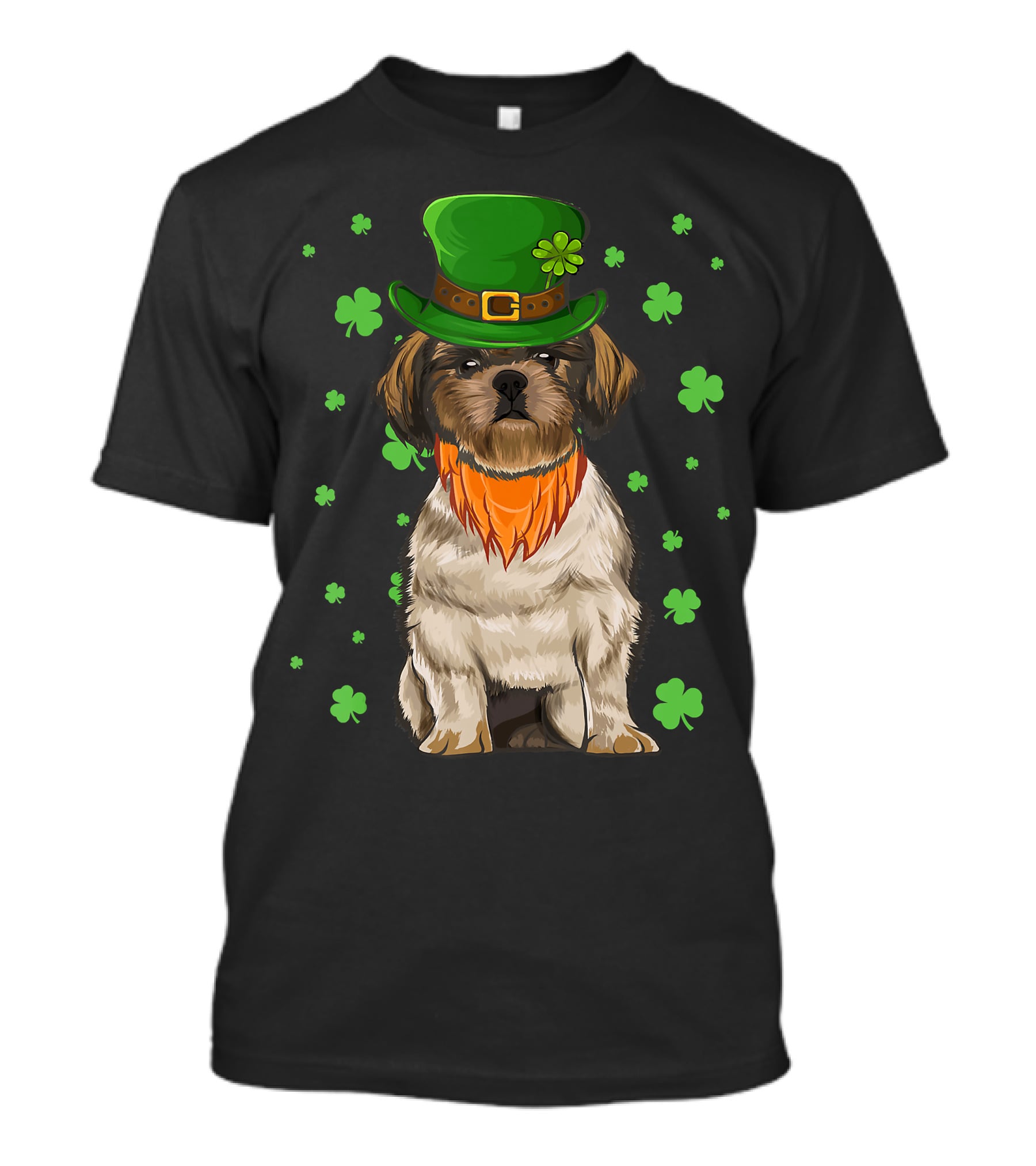 St Patricks Day Shih Tzu Dog With Green Hat And Shamrocks T-Shirt