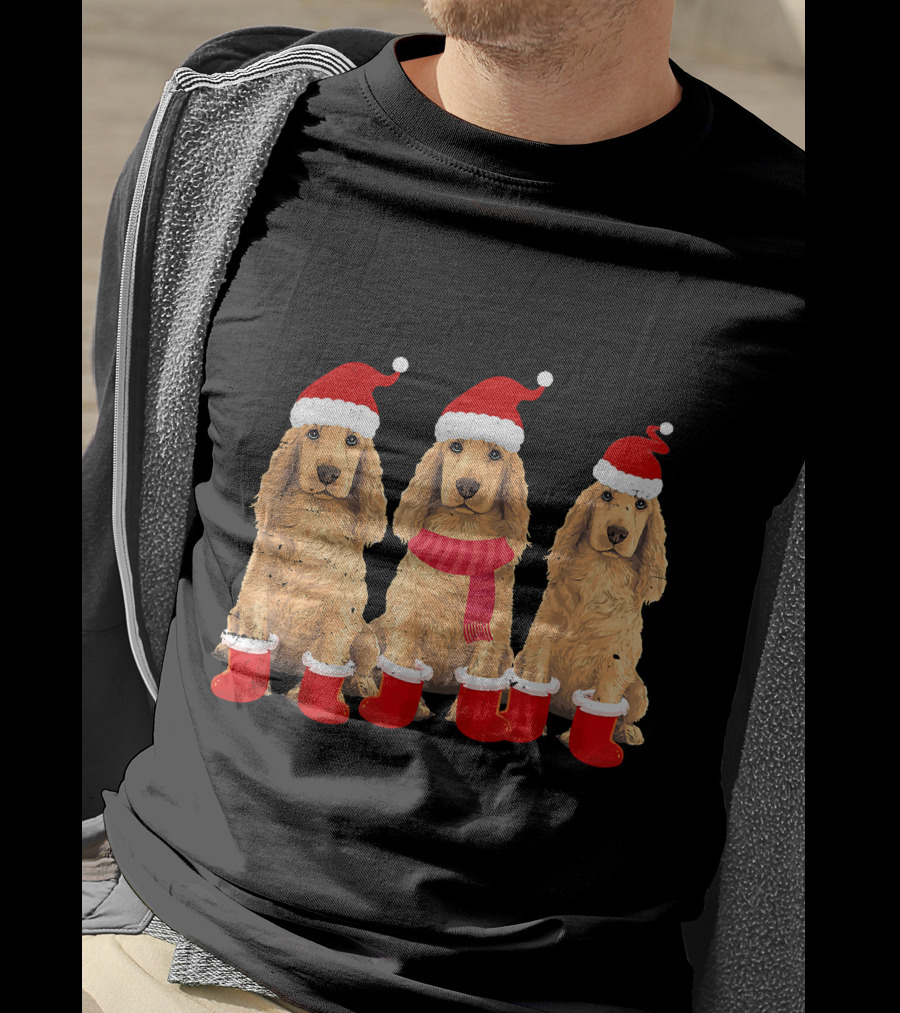 Cocker Spaniel Christmas Santa Hats And Socks Festive Trio T-Shirt
