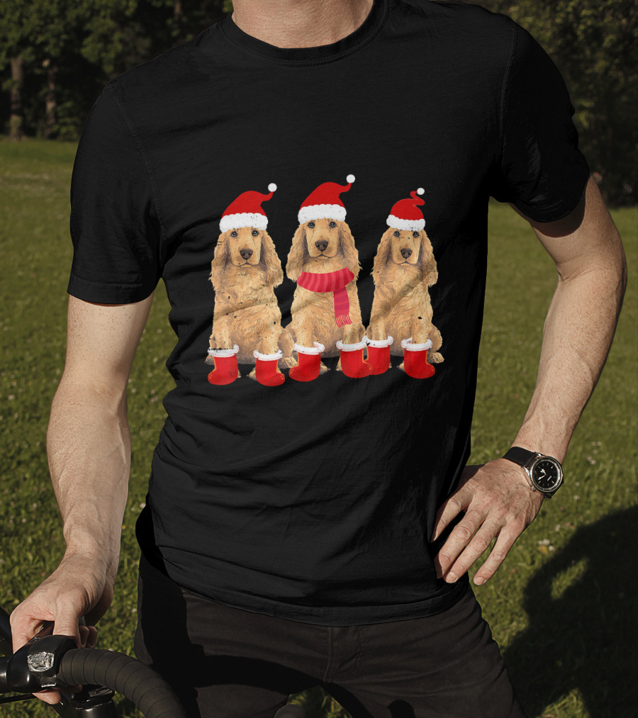 Cocker Spaniel Christmas Santa Hats And Socks Festive Trio T-Shirt