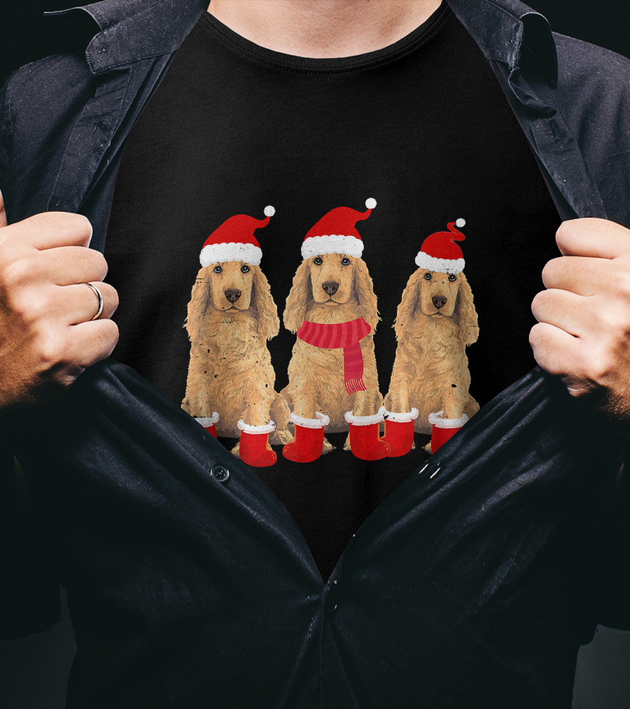 Cocker Spaniel Christmas Santa Hats And Socks Festive Trio T-Shirt