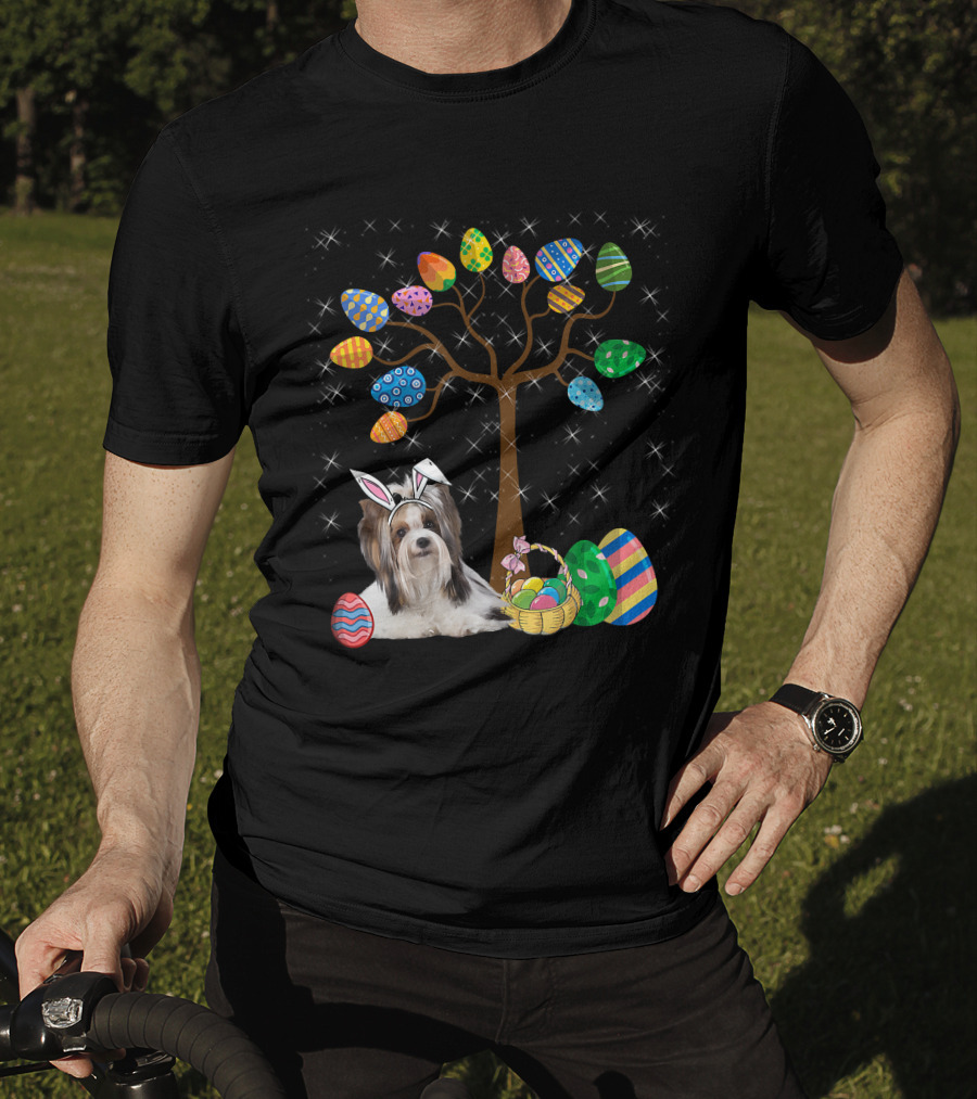 Shih Tzu Dog With Easter Egg Tree And Basket Hunt Day T-Shirt