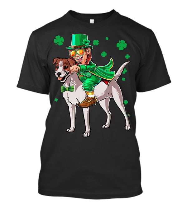 Leprechaun Jack Russell Terrier Riding Shamrock Luck T-Shirt