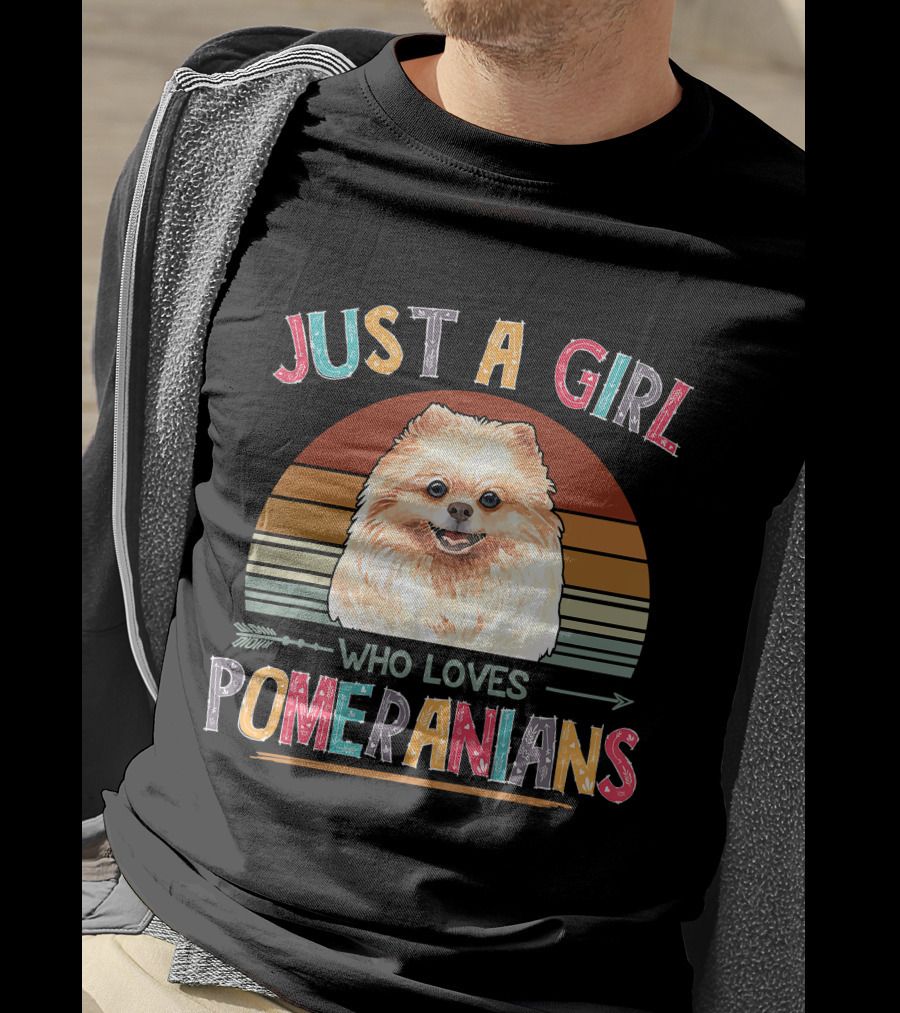 Just A Girl Who Loves Pomeranians Retro Sunset T-Shirt