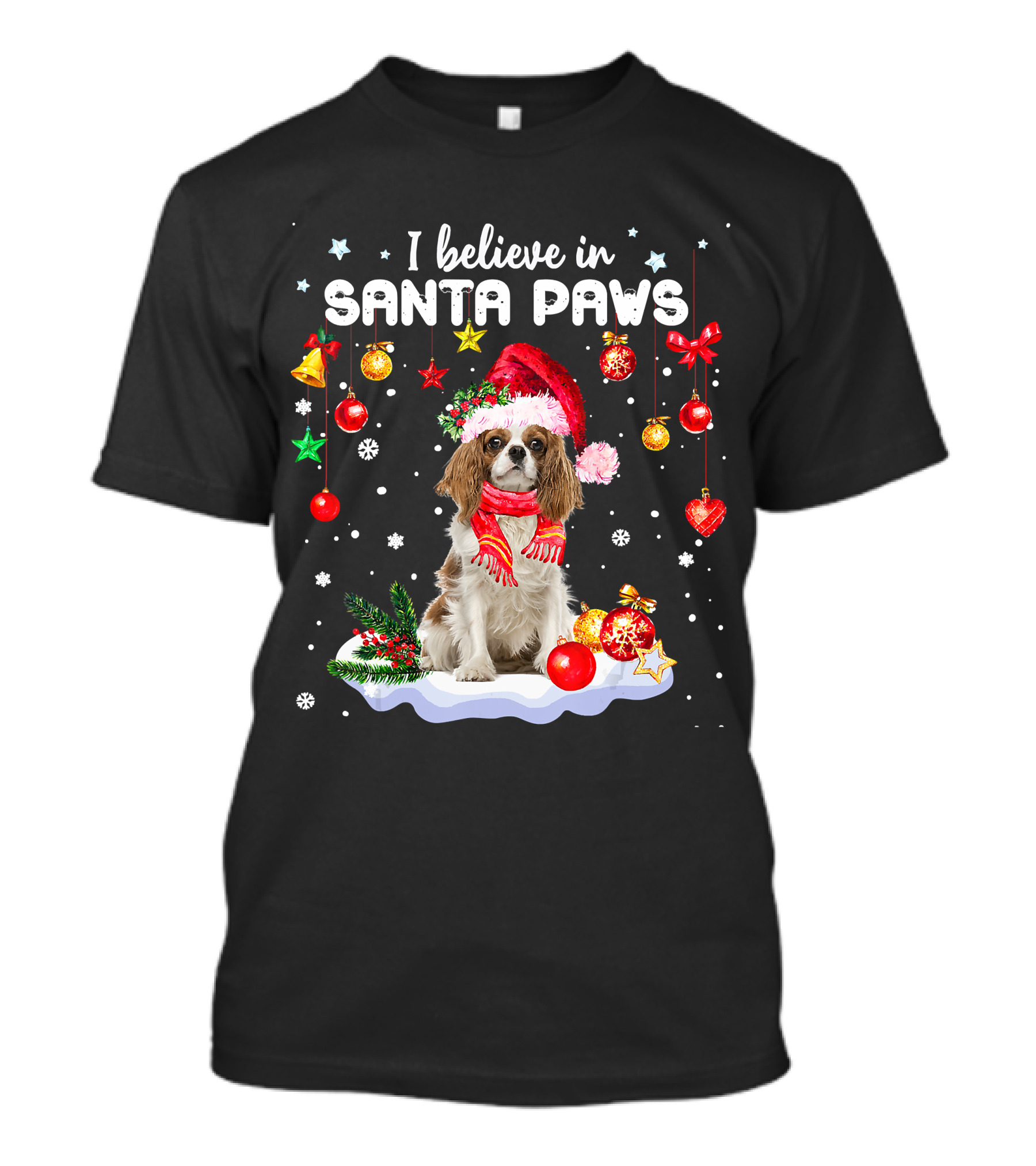 I Believe In Santa Paws Cavalier King Charles Christmas Ornaments T-Shirt