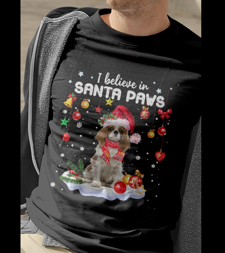 I Believe In Santa Paws Cavalier King Charles Christmas Ornaments T-Shirt