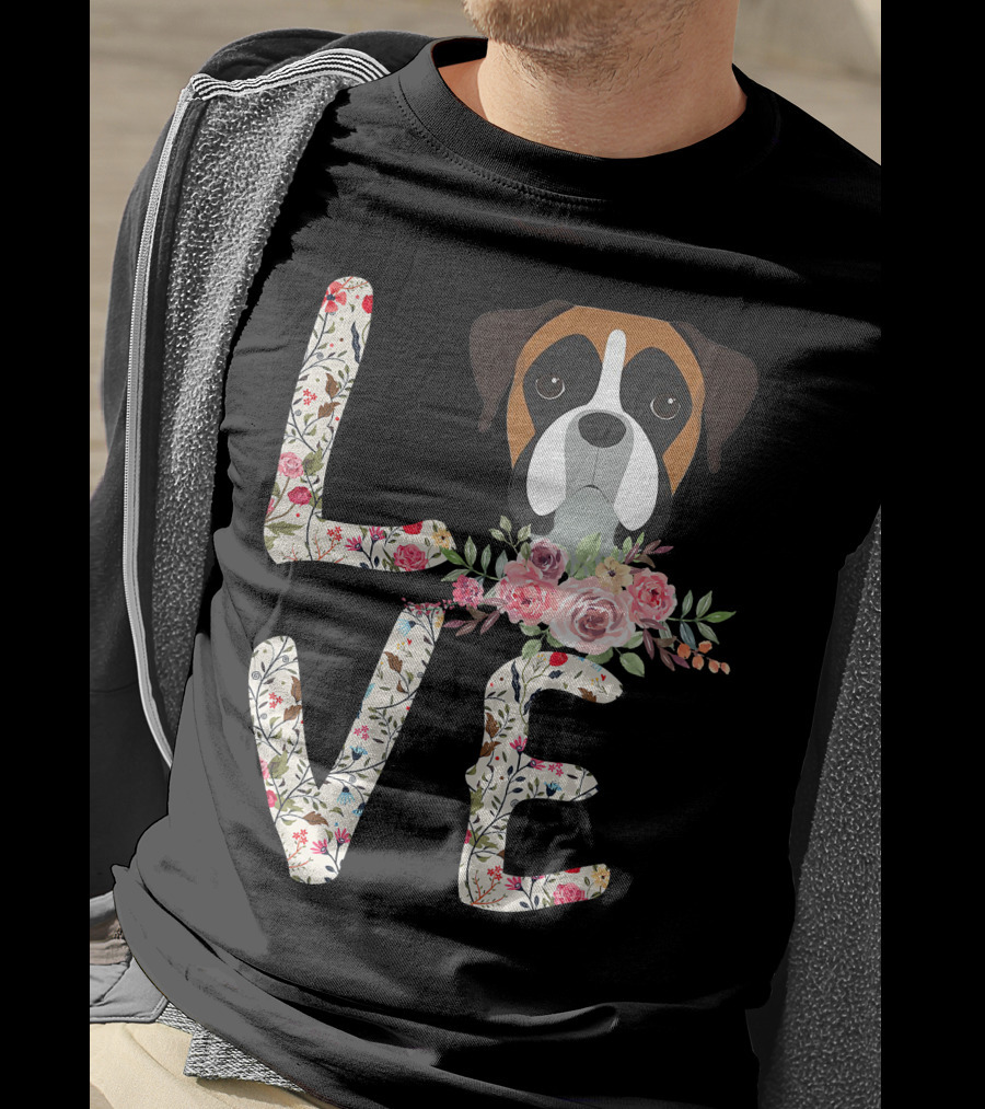 Love Boxer Dog Floral T-Shirt