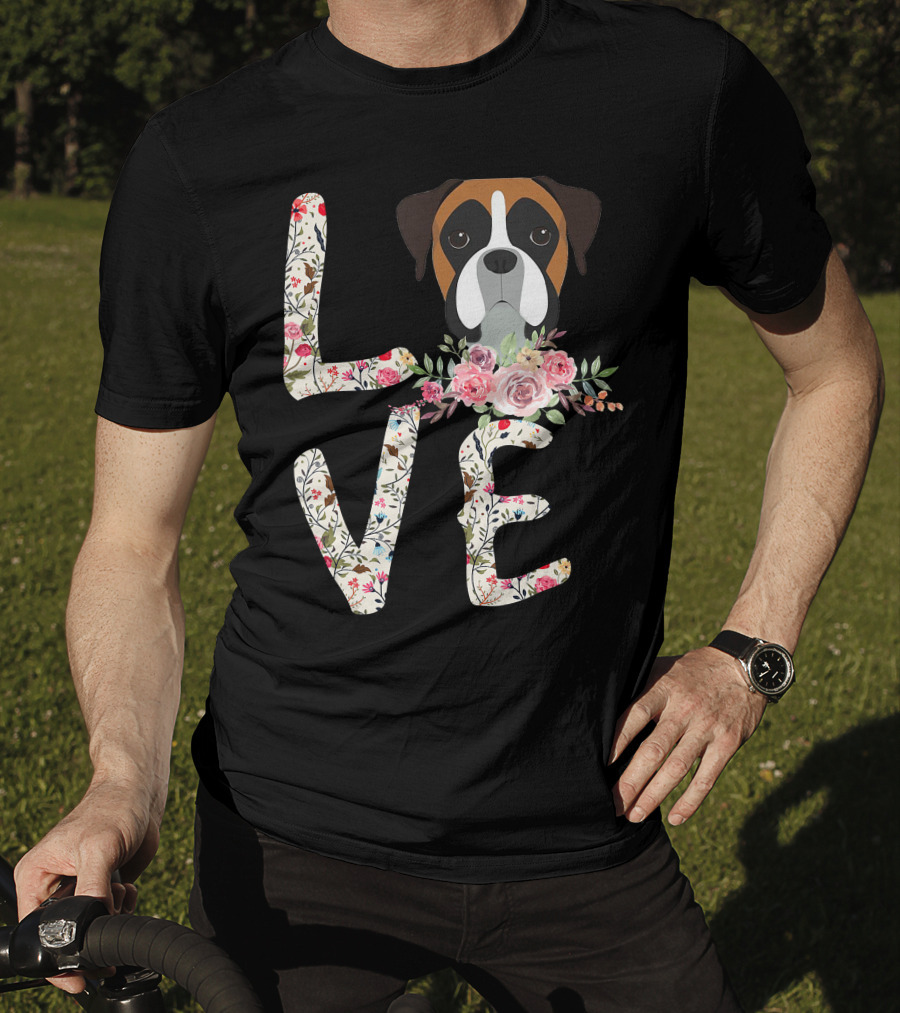 Love Boxer Dog Floral T-Shirt