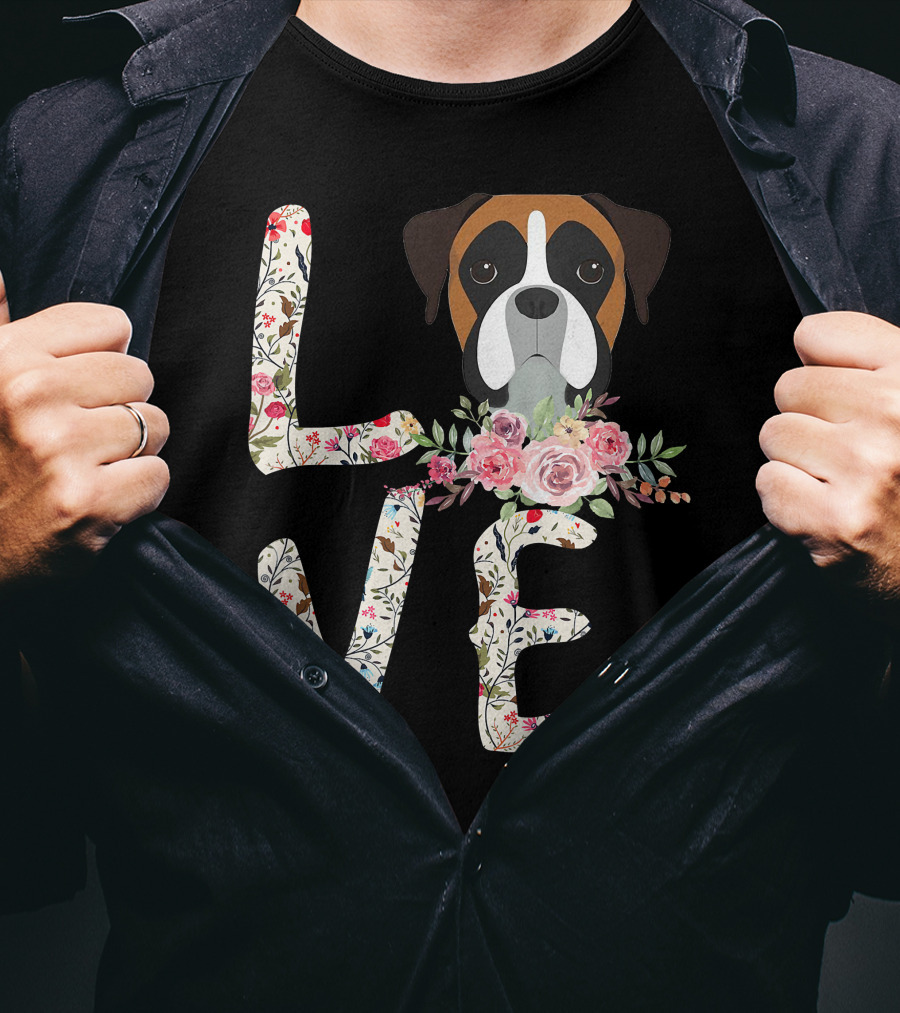 Love Boxer Dog Floral T-Shirt