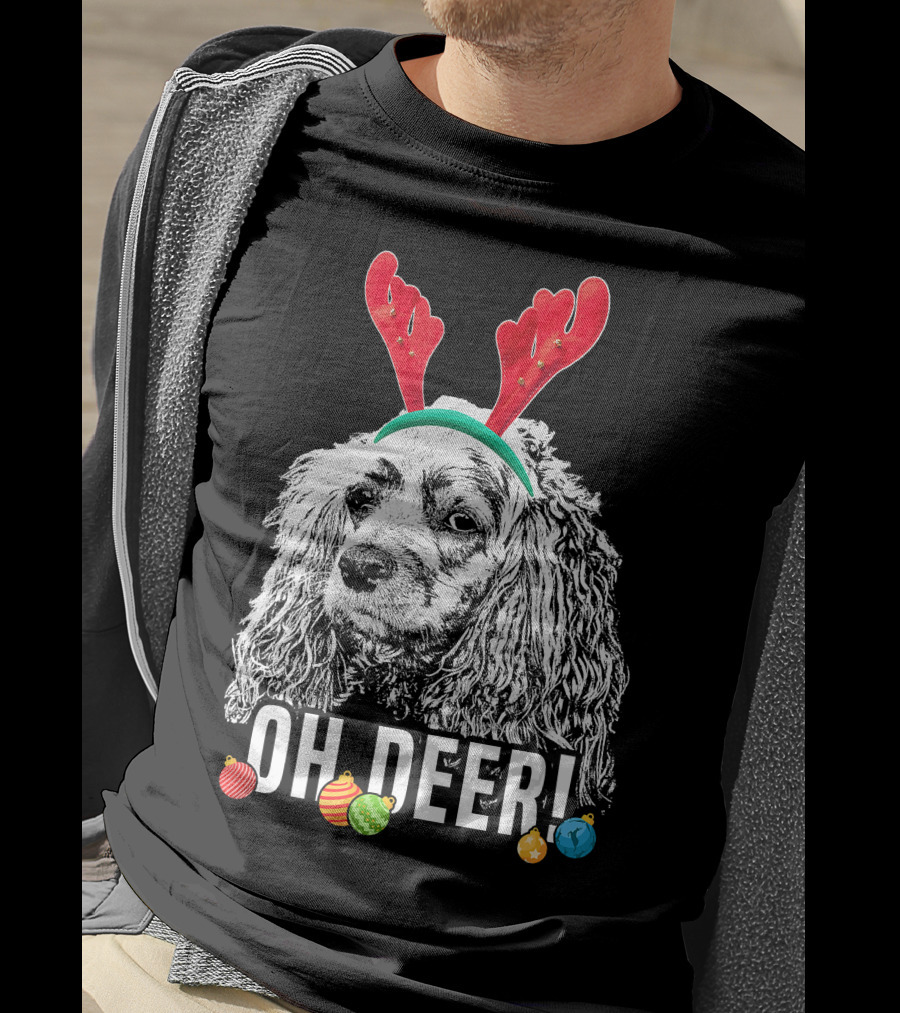Oh Deer Funny Cocker Spaniel Reindeer Antlers Christmas Ornaments T-Shirt
