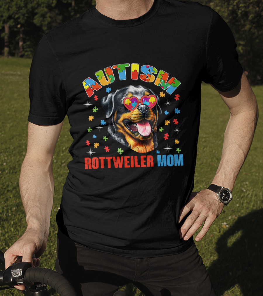 Rottweiler Mom Autism Awareness Puzzle Heart Glasses T-Shirt