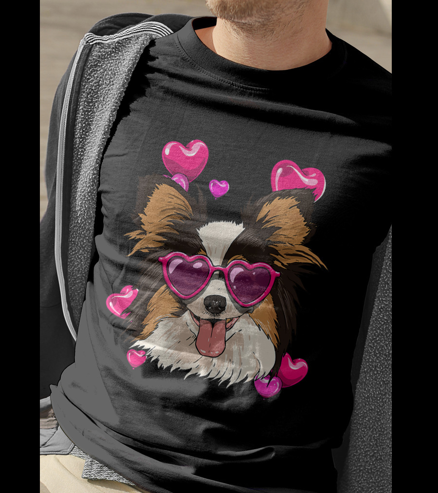 Papillon Heart Sunglasses Pink Hearts Valentines Day T-Shirt