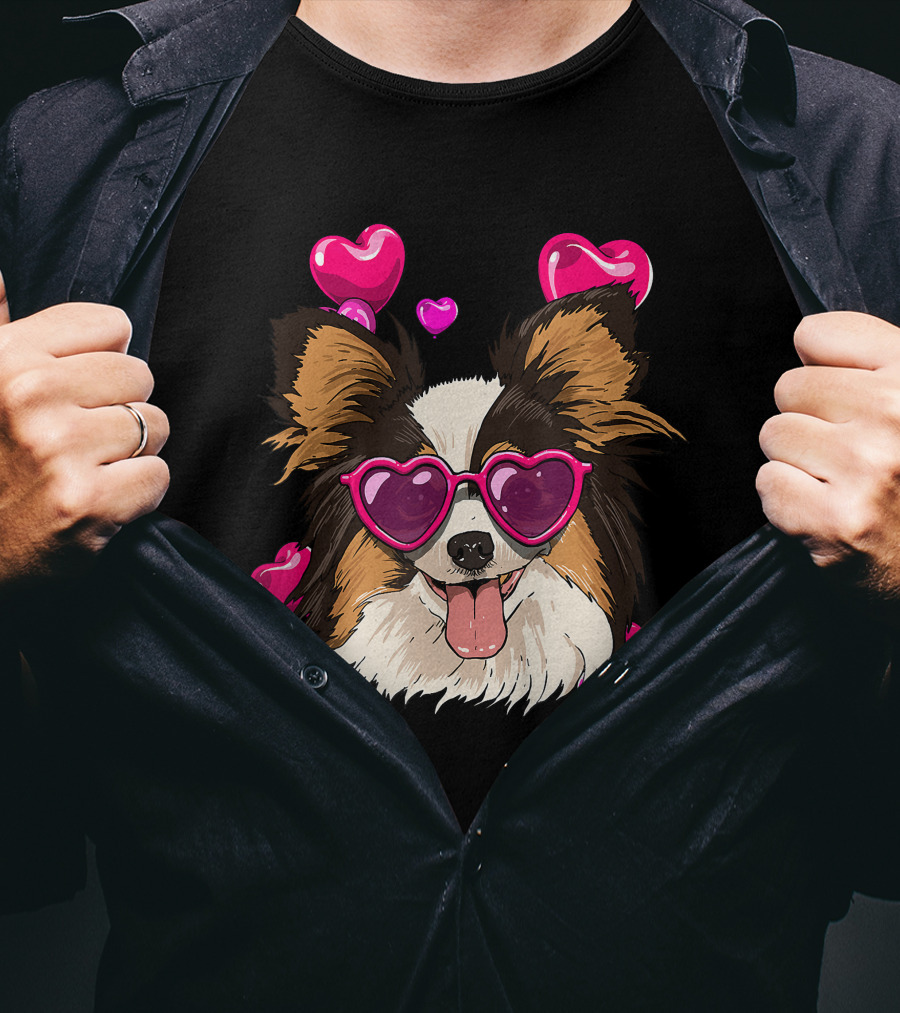 Papillon Heart Sunglasses Pink Hearts Valentines Day T-Shirt