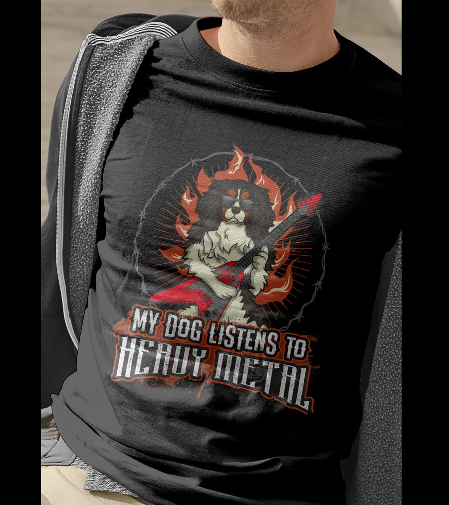 My Dog Listens To Heavy Metal Cavalier King Charles Spaniel Guitar Flames T-Shirt
