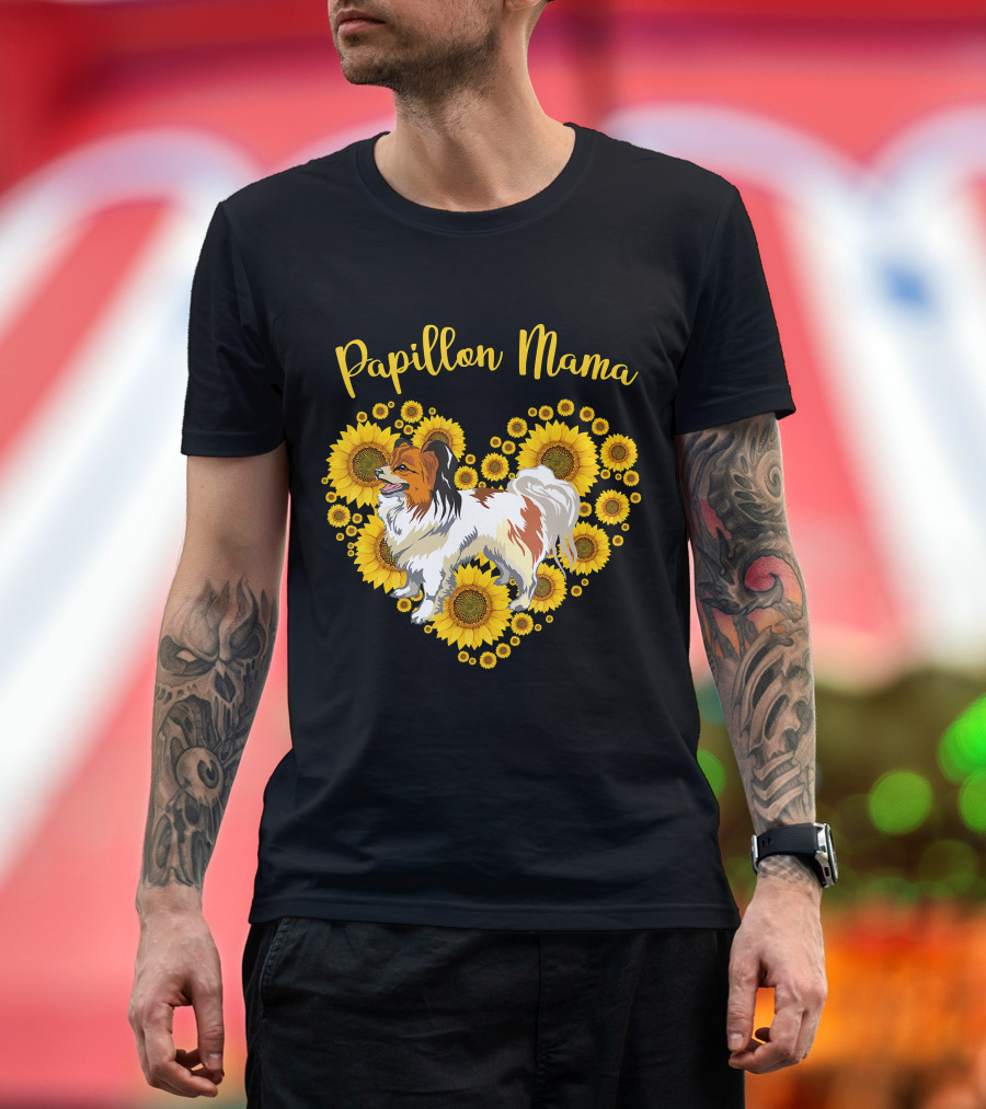 Papillon Mama Sunflower Heart T-Shirt