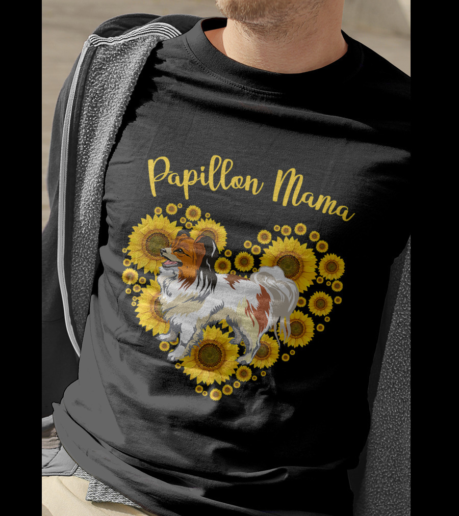 Papillon Mama Sunflower Heart T-Shirt