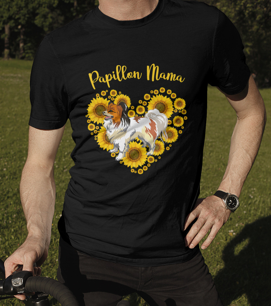 Papillon Mama Sunflower Heart T-Shirt