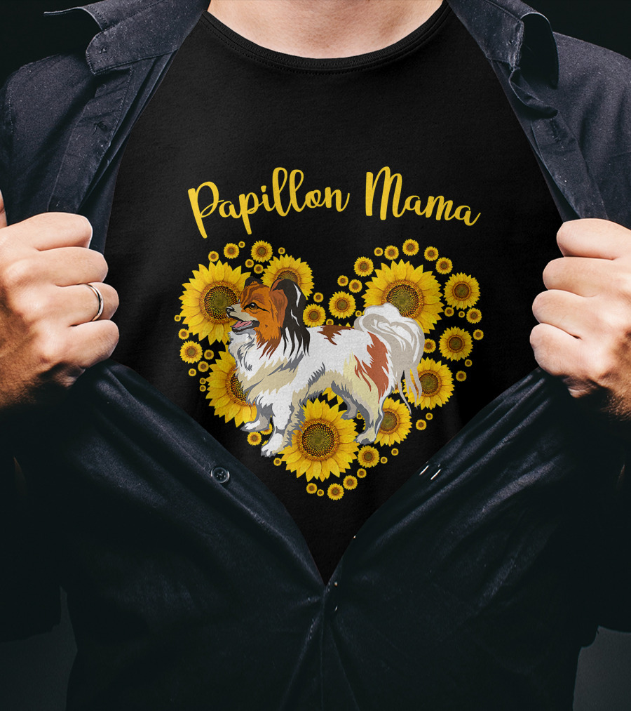 Papillon Mama Sunflower Heart T-Shirt