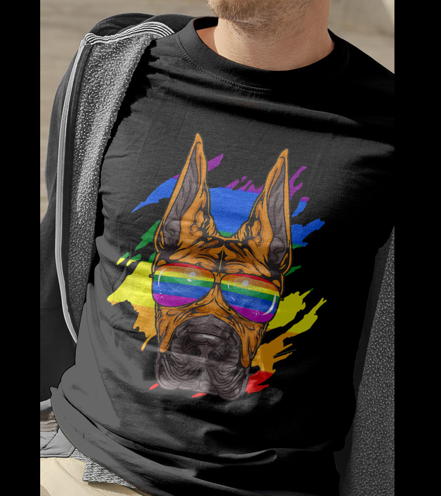 Rainbow Sunglasses Great Dane Pride T-Shirt