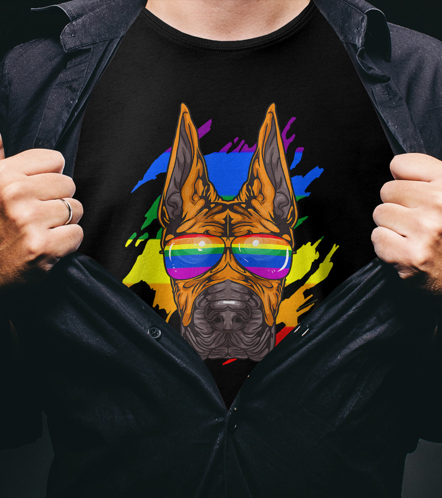 Rainbow Sunglasses Great Dane Pride T-Shirt